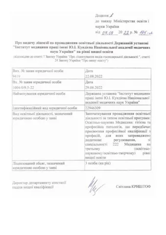 Документ — Державна Установа «Інститут Медицини Праці Імені Ю.І. Кундієва Національної Академії