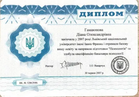 Гамаюнова Діана Олександрівна — диплом Запорізького національного університету (2007) — Вибір+